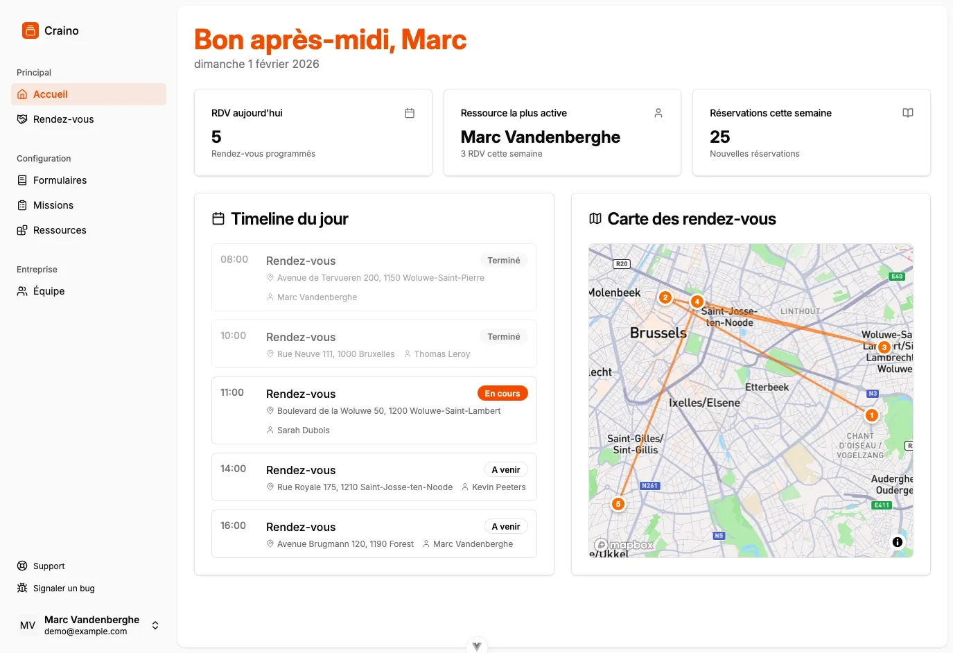 Interface Craino pour la planification des services à domicile